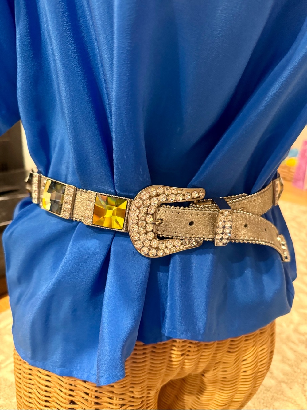 VTG Christine Alexander Iridescent Crystal Leather Belt Western Y2K Bling